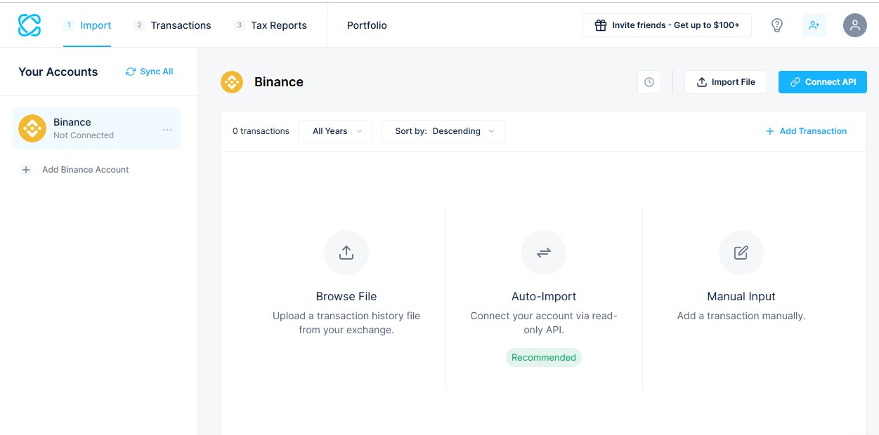 Coinledger dashboard