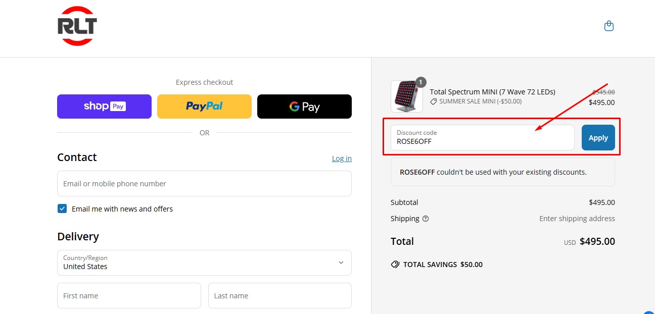 Apply the RLT Home discount code