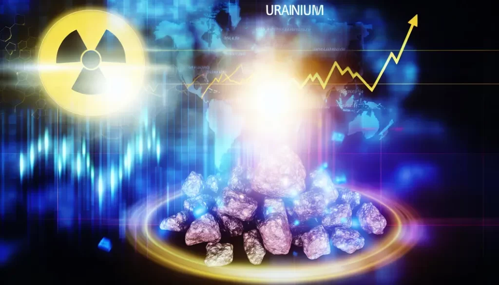 Composite of uranium facilities overlaying a world map background.