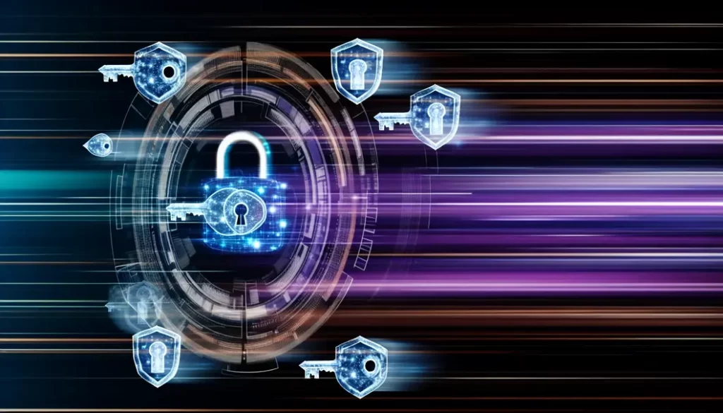 Digital networks, security icons, and world maps illustrating top VPN features.