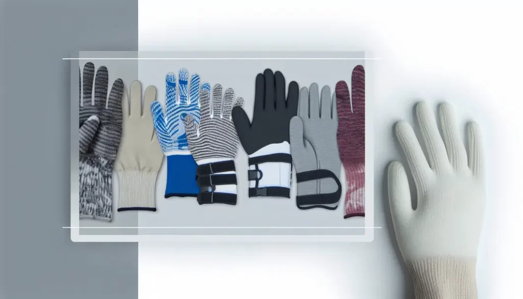 Collage showing diverse buying settings for rehabilitation gloves.